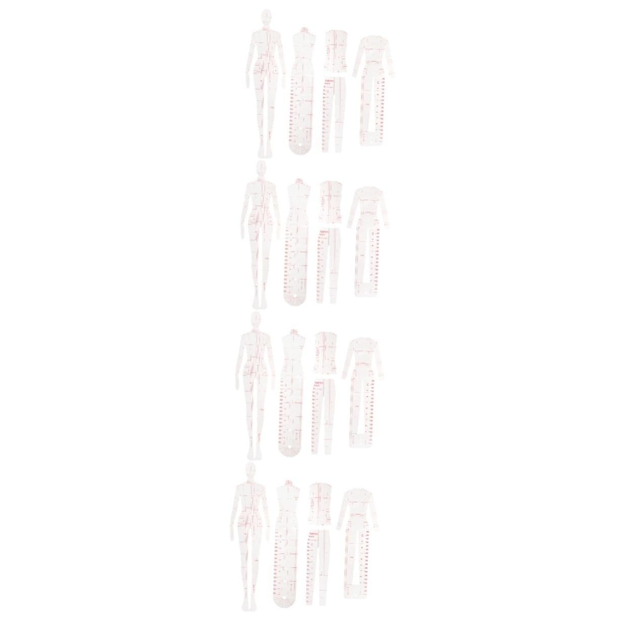 VILLCASE 4 Set Di Righelli Per Quilting in Acrilico A Forma Umanoide Facili Da Usare Per Quilting Artigianale 5 Pezzi * 4