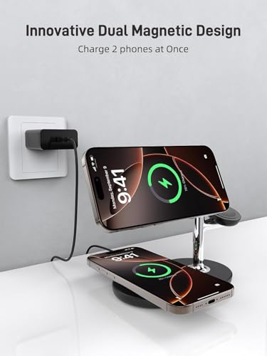 Dual Magnetic Charger for iPhone 17/17 Pro/17 Pro, 3 in 1 Wireless Charger for iPhone 16/15/14, Charging Station for Apple Watch, Wireless Charger for AirPods Pro 2, Magnetic Wireless Charging Station