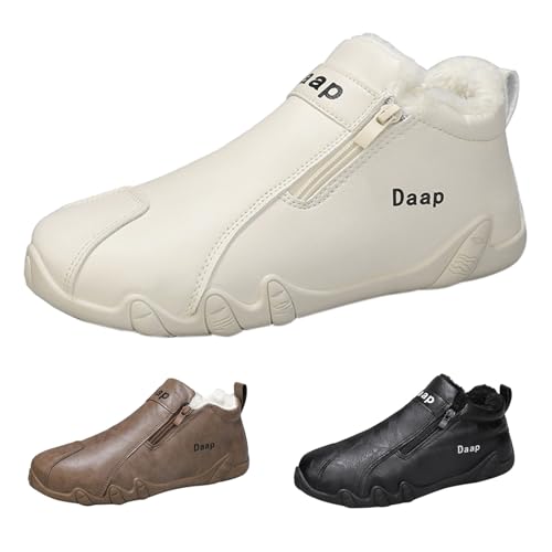 Zapatos de invierno forrados para hombre, zapatos descalzos para hombre, al aire libre, senderismo, impermeables, zapatos casuales con cremallera, piel sintética, botas de nieve, botas de senderismo