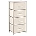 mDesign Vertical Dresser Storage Tower - Sturdy Steel Frame, Wood Top, Easy Pull Fabric Bins - Organizer Unit for Bedroom, Hallway, Entryway, Closets - Textured Print - 4 Drawers - Cream/Gold