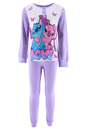 Disney Stitch y Angel Pijamas para Niña, Diseño Pijama Algodon Suave Camiseta y Pantalon Largo 2 Piezas para Niña, Talla 6 Años | Lila