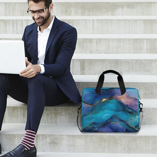 Maletín para portátil con patrón mármol azul, rosa y dorado miniatura 3