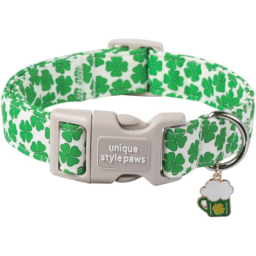 Unique style paws St. Patrick's Dog Collar Plastic Buckle Puppy Collar with Pendant Green Clover for Small Medium Large Boys Girls Dogs