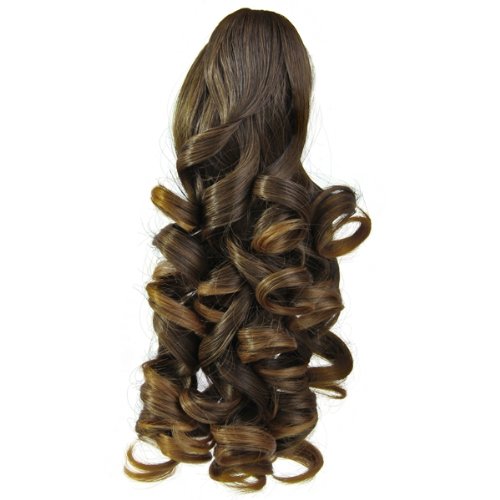 14" Light Brown Synthetic Long Wavy Curly Clip On Hair Ponytail Extensions