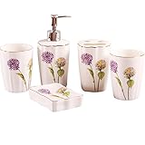 JruF Dandelion Love Ceramic 5 Piece Set Of Bathroom Accessories, Including Decorative Countertop Soa
