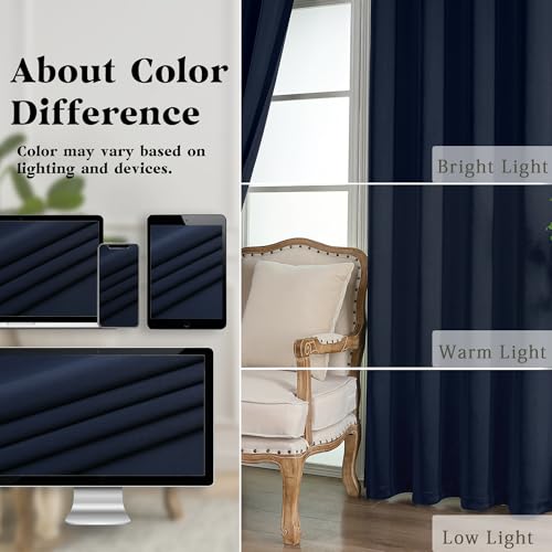 Image of Simplebrand Navy Blue Extra Long 10ft Curtains for Patio 120 Inches Long 2 Panels Set, Room Darkening Light Blocking Solid Thermal Insulated Energy Saving Grommet Noise Reducing Curtains, 50 Wx120 L