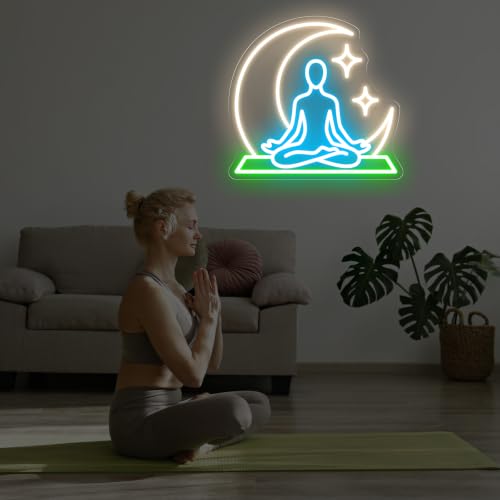 Image of Yoga Neon Sign for Meditation Room, Zen Room LED Light, Spiritual Decor | USB Powered Dimmable Yoga Studio LED Sign, Gift for Yoga Lover, Home Gym Wall Decoration