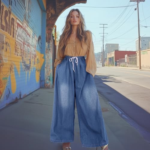 UQJE Women's Wide Leg Jeans Baggy Denim Pants High Waisted Mom Jeans with Pockets4