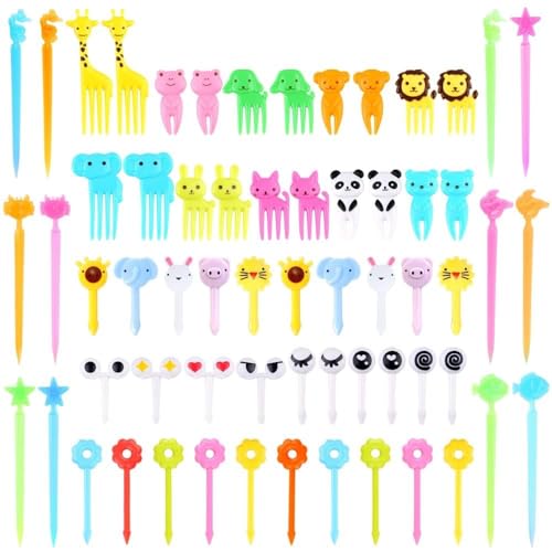 ZANZER Food Fruit Fork Picks for Kids Cute Animals Bento Box Decor ForksCake Little Forks Dessert Forks Mini Cartoon Toothpick for Cake Dessert Pastry Party Supply (Color B)