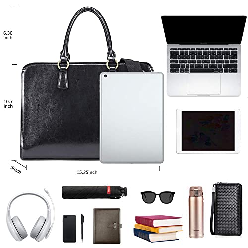 Kattee Genuine Leather Briefcase for Women, Large Capacity Laptop Bag with Luggage Tag