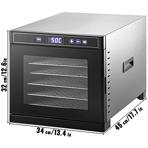 VEVOR Máquina Deshidratadora de Alimentos Eléctrica 6 Bandejas 600 W Secador de Frutas y Verduras 35-75 ? Temporizador 48 H Deshidratadora de Frutas Setas Carne de Acero Inoxidable con Pantalla Táctil - imagen 8