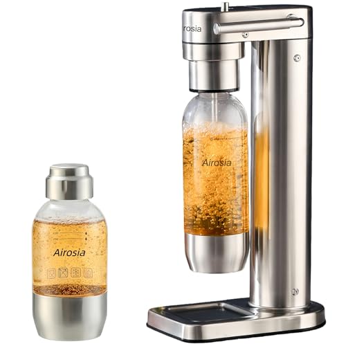 Carbonates Any Drink-Airosia Soda Maker Machine-304 Stainless Steel Sparkling Water Maker, Carbonator Machine with BPA Free Bottles(1L+0.5L) (CO2 Carbonator NOT Included)