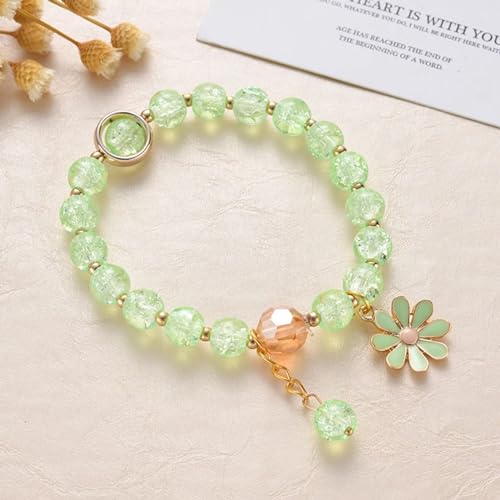 Image of El Regalo 1 PC Dailsy Flower Sparkly Crystal Beads Tassel Bracelet for Girls /Teens /Women- Cute Crackle Beads Daisy Flower Stretch Bracelet