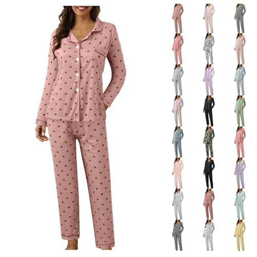 Pajama Sets for Women 2 Piece Long Sleeve Button Down PJs Lounge Set Soft Nightwear Ladies Sleepwear with Pocket