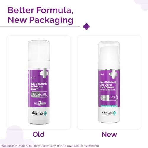 The Derma Co Sali-Cinamide Anti-Acne Face Serum - 30 ml | Fights active acne | Fades acne marks & scars | Controls excess oil | Unclogs pores | Reduces redness & inflammation