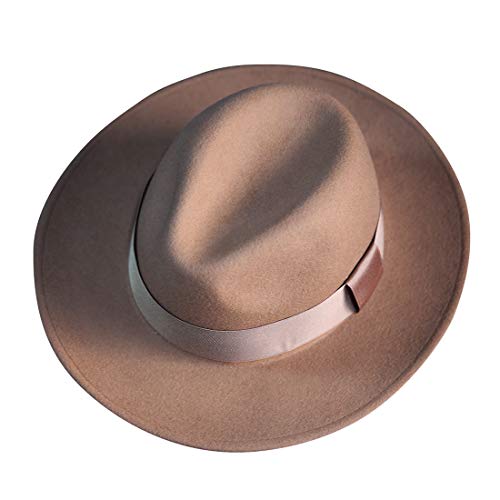 ByTheR Mens Premium Woolen Classic Gentlemen Detachable Ribbon Fedora Hat Beige