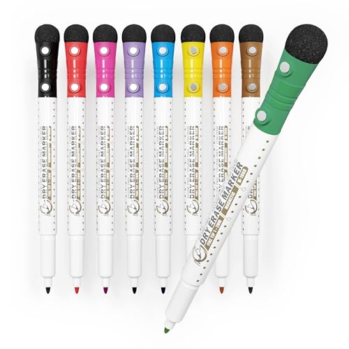 Mag-Fancy Magnetic Dry Erase Marker Set - Fine Tip 1mm Erasable Whiteboard Markers, Build-in Eraser,