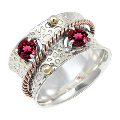 Rubyllit allevato in laboratorio, anello di filatura in argento sterling 925 spinner uomini e donne anello di meditazione di tutte le misure fatte a mano Jewerly TSR1214AQ_7 (53 (16,9)), 13 (16,9),