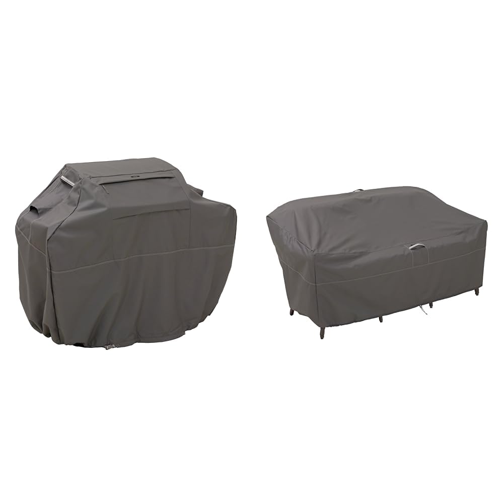 Classic Accessories Ravenna 58 Inch Grill Cover and 88 Inch Patio Loveseat Cover Set, Dark Taupe
