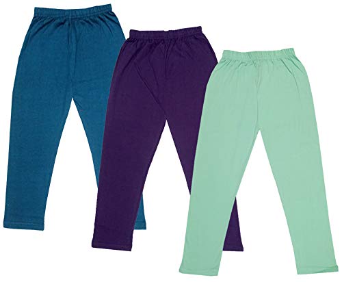 Image of IndiWeaves Girls Super Soft Cotton Solid Capri Pants (Sea Green, Wine, Blue,) Pack of 3