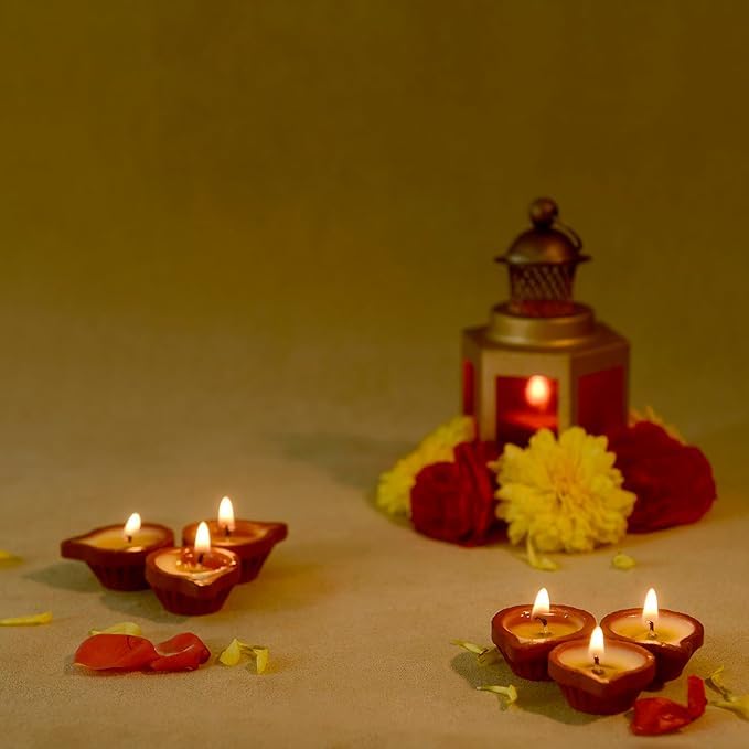 Welburn Veda&Co™ Pure Cow Ghee Diya For Puja - 30 Stück, 45 Minuten Brenndauer, Geklärte Butter Gefüllt, Paraffinfrei, Ton Diya Lampe