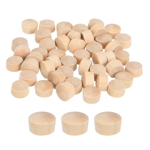 Image of uxcell 80Pcs Wood Button Plugs, 9mm /0.35 inch Flat Head Hardwood Screw Hole Plug Wooden Caps Buttons Wood Plug for Furniture Woodworking Craft Decor (10mm x 9mm)