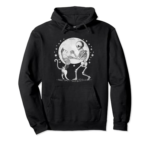 Esqueleto de calavera de gato lindo gótico Halloween hombres, mujeres y niños Sudadera con Capucha