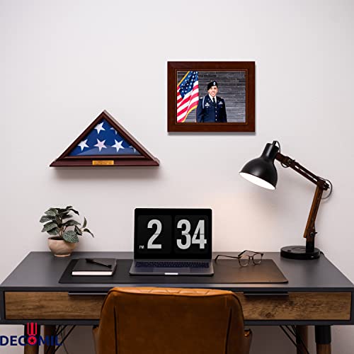 DECOMIL - 3x5 Flag Display Case, Cherry Finish, Small Shadow Box (Not for Burial Funeral Flag) with A Customized Name Plate