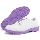 sekiueo Zapatos De Golf Impermeables Mujer Zapatillas Bajas De Cuero con Cordones para Caminar Antideslizantes Cómodas para Exteriores E Informales,Púrpura,38 EU