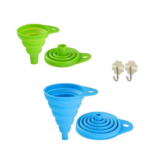 Collapsible Funnel Set FlexibleFoldableKitchen Funnel for Water Bottle Liquid Transfer Narrow and Wide Mouth Funnels Hopper 1 pack large1 pack small