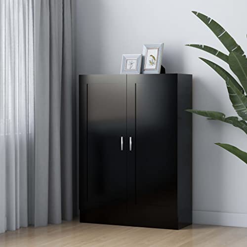 ZQQLVOO Librería negra 82,5 x 30,5 x 115 cm, tablero de partículas, almacenamiento de DVD + estantería de CD, estantería multifuncional para salón, dormitorio, cocina