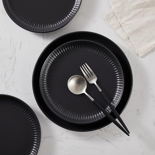 Image of Stone Lain Logan 24 Pieces Stoneware Dinnerware Set, Black