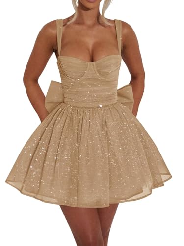 UZN Sparkly Tulle HOCO Dresses Short for Teens 2025 Mini Sweetheart Prom Cocktail Party Gown with Bow