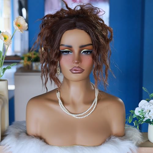 J&F CO. Female Mannequin Head with Shoulders Display Bust for Wigs and Accessories Makeup Practice (dc 3881 lf red Nose)