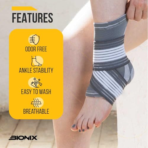 Bionix Ankle Support Brace-Adjustable Ankle Strap for Achilles Tendonitis, Sprained Ankle - running, jogging, weightlifting, and yoga -Pack of 1, L