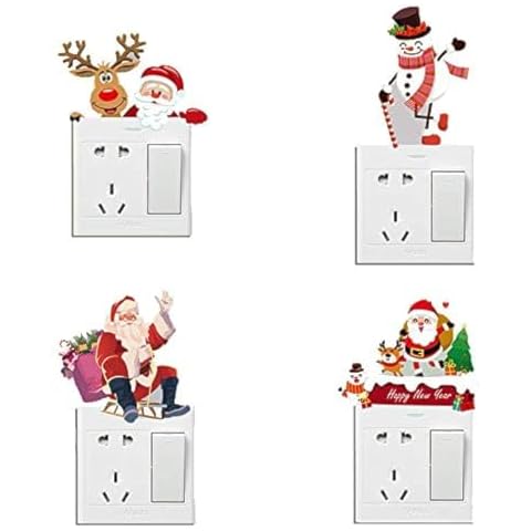 Adam Victor Merry Christmas Removable Switch Stickers- Funny Santa Claus and Snowman Wall Sticker- Light Switch Window Decor, Family Holiday Christmas Day DIY Art Decals( 4 PCS) Cover