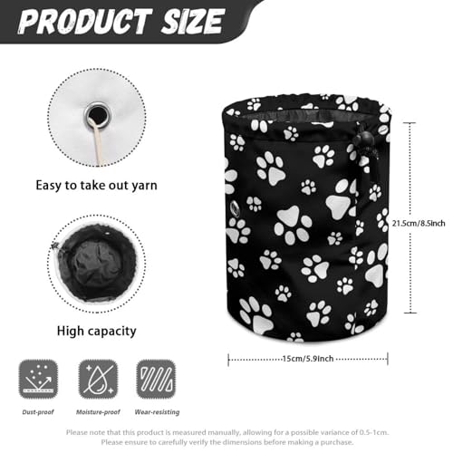 Image of Sellikakes Dog Paw Black Small Crochet Bag Organizer Yarn Storage Knitting Bags, Portable Mini Yarn Holder for Crocheting Project Knitting Accessories