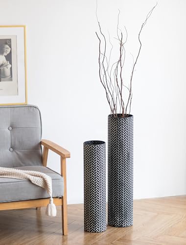 Sziqiqi Jarrones Grandes para Suelo: 70/55 cm Jarrón Altos de Pie para la Sala de Estar - Negro Jarrones de Suelo de Metal Grande Set de 2 - Florero de Gran Tamaño para el Dormitorio Cocina Chimenea