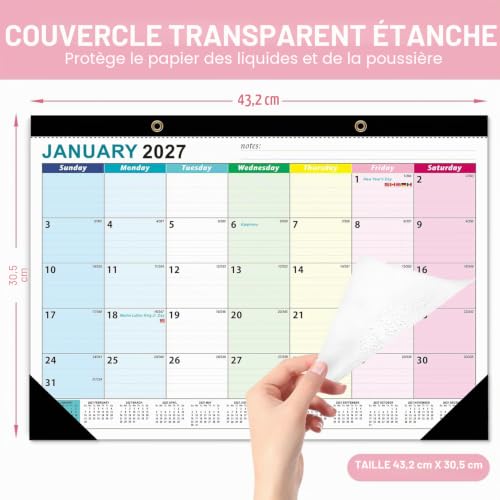 Calendrier Mural 2026-2027, Calendrier Familial Mural Mensuel A3 Juin 2026-Décembre 2027, Papier Épais 120G, Grands Blocs Lignés Parfaits pour la Planification à la Maison ou au Bureau, Rappel des – vue 6