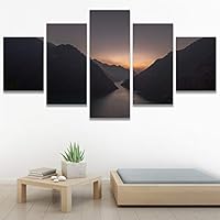 SIGNWIN 5 Panel Canvas Wall Art Sunset in The Mountains for Home Decorations Ready to Hang - 60