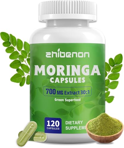 Image of Zhibenon Moringa Oleifera Extract 700mg per Serving | 120 Capsules (60 Servings) | 30:1 Concentrated Extract | Antioxidant Support for Energy & Immune Health | Non-GMO