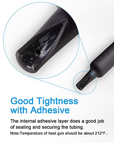 280Pcs 3:1 Dual Wall Adhesive Heat Shrink Tubing Kit, 5 Sizes (Diameter): 3/8, 1/4, 3/16, 1/8, 3/32-Inch, Marine Cable Wire Sleeve Tube Wrap Assortment With Storage Case For Diy By Milapeak (Black) #TOP2