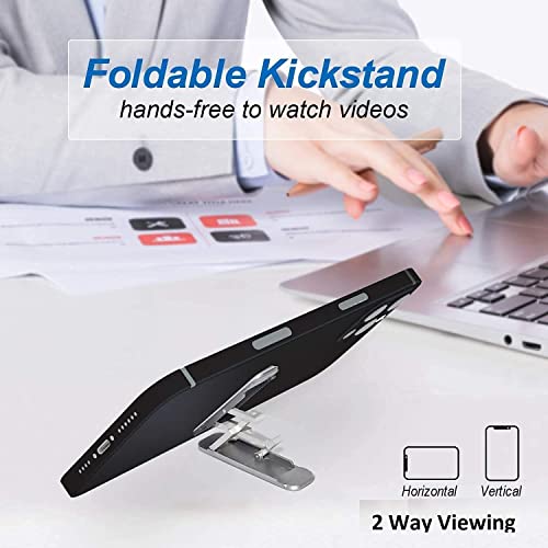 Image of LISHER Universal Tabletop & Foldable Thin Pocket Black Metal Mobile Phone Stand - Portable Kickstand for All Smartphones, Vertical & Horizontal Viewing, Adjustable Angle, Durable