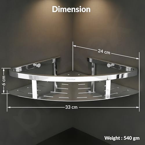 Image of Plantex Corner Shelf for Bathroom Wall /304 Grade Stainless Steel Bathroom Corner Shelf Rack /Bathroom Racks and Shelves /Multipurpose Bathroom Accessories Set - Pack of 2 (Chrome,9x9 Inches)