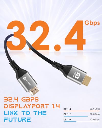 Image of Q- CONNECT 4K DP to DP 1.4 version 2Mtr Cable UHD 4K@60Hz,2K@240Hz,1080@240Hz with 32.4 GBPS Transmission Speed Compatible For Laptop,Pc,Gaming Monitor,Graphics Card,Play station (2 year warranty)