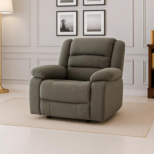 Image of Royaloak Muar Malaysian Fabric Recliner Single Seater - Grey | Premium Single Seater Recliner with High Backrest, Plush Armrest & Sturdy Metal Support | Comfortable Designer Seat for Living Room