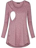 Quinee Maternity Tops and Blouses, Women Scoop Neck Long Sleeve Winter Loose Fashion Nursing Tunic for Leggings Breastfeeding Pumping Clothes Knitting Basic Tee Shirts Rose Red L