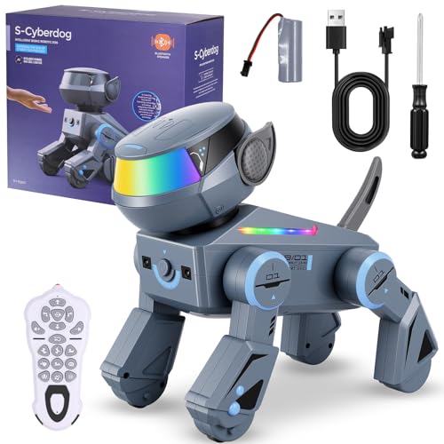 Blorkbuy Smart Robot Dog for Kids,Interactive Robotic Puppy with Bluetooth, Touch Sensor,Programmable Actions, Dancing &Singing, LED Eyes, Rechargeable Battery, Gift for Boys & Girls Ages 6-12(Grey)
