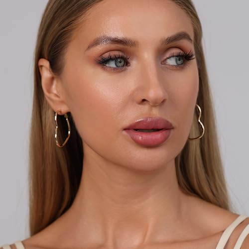 OOOPEL 2mm Thin 3D Laser-Cut Silver Heart Hoop Earrings for Women Gold Plating S925 Silver Post Heart Hoops Minimalist Gold Heart Shaped Hoops for Work/Travel/Gift2