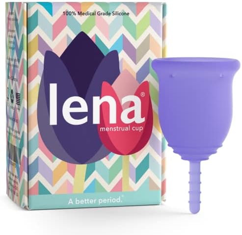 Lena Menstrual Cup | Small - Light to Heavy Menstruation Flow | Beginner Period Cups Reusable | Tampon and Pad Alternative | 12 Hour Wear Feminine Care Soft Cup | Made in USA | Purple